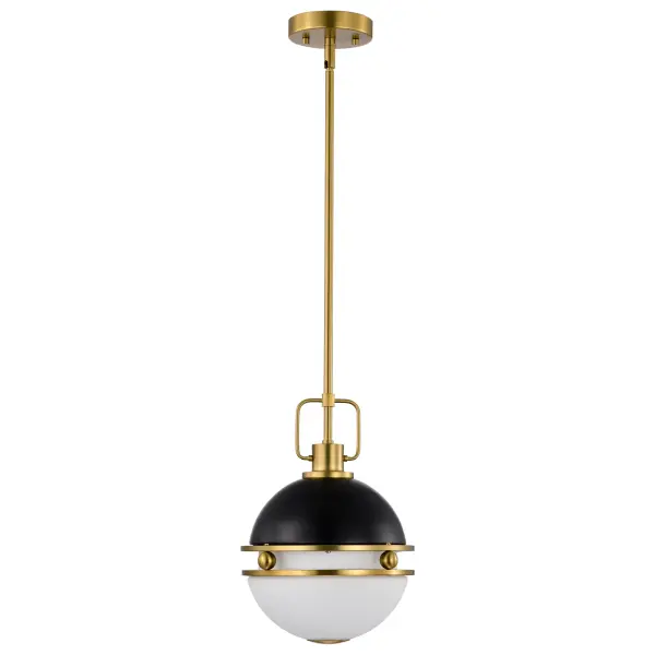 Everton 1-Light Pendant in Matte Black & Brass with Etched Opal Glass - Image 3