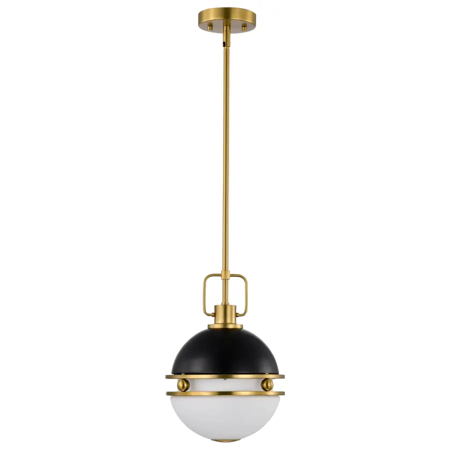 Everton 1-Light Pendant in Matte Black & Brass with Etched Opal Glass - Image 3