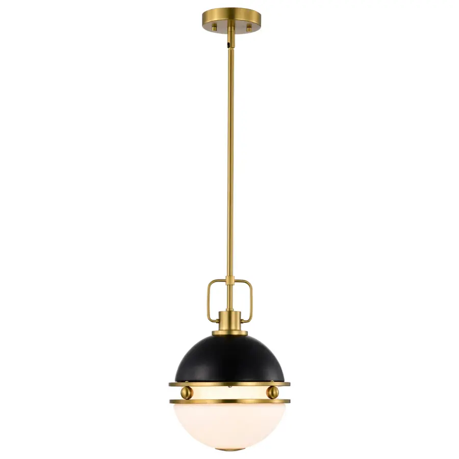 Everton 1-Light Pendant in Matte Black & Brass with Etched Opal Glass - Image 4