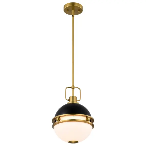 Everton 1-Light Pendant in Matte Black & Brass with Etched Opal Glass - Image 5