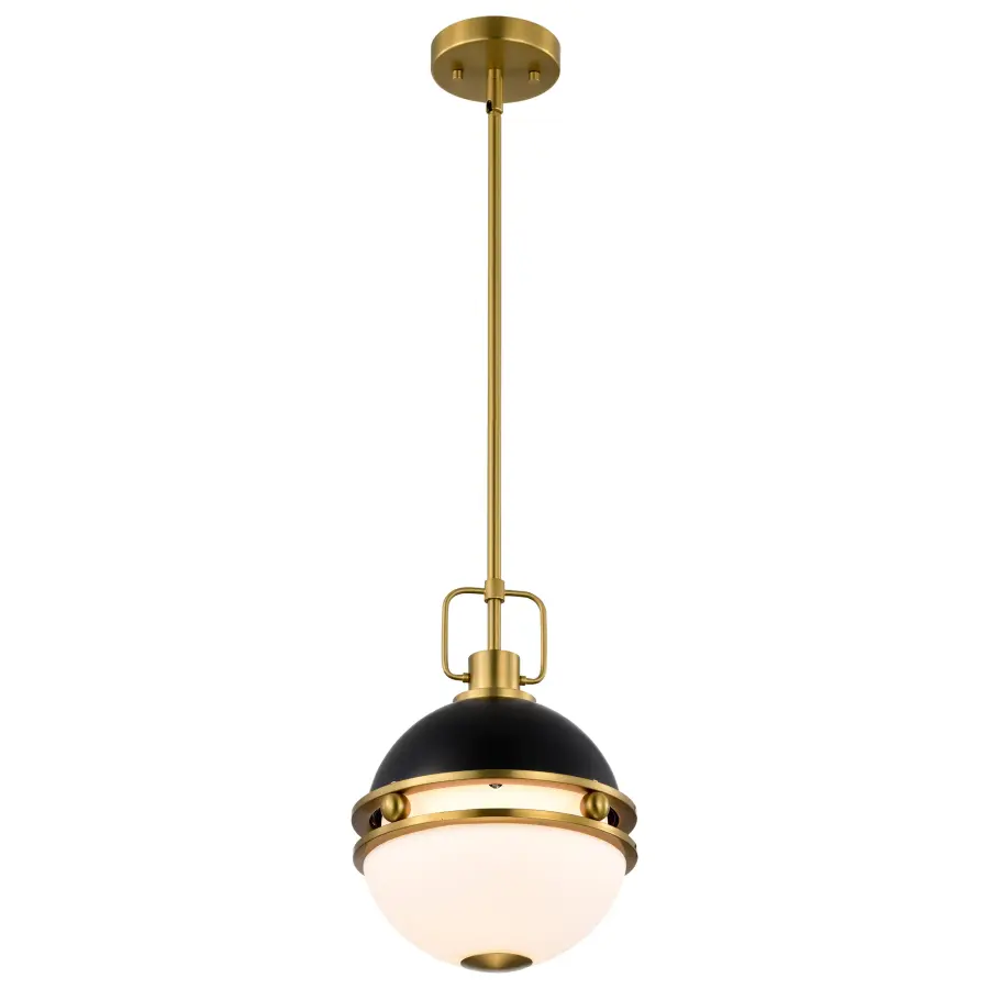 Everton 1-Light Pendant in Matte Black & Brass with Etched Opal Glass - Image 5