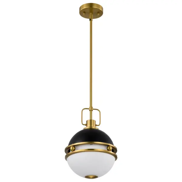 Everton 1-Light Pendant in Matte Black & Brass with Etched Opal Glass - Image 6