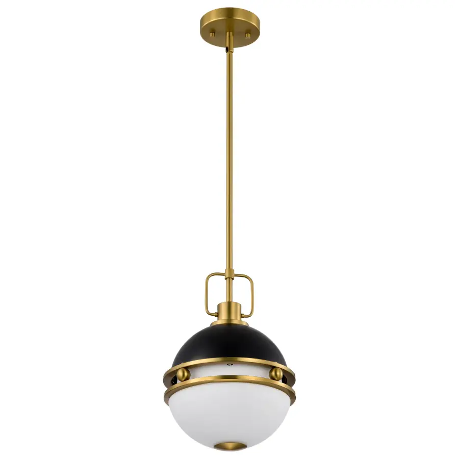 Everton 1-Light Pendant in Matte Black & Brass with Etched Opal Glass - Image 6