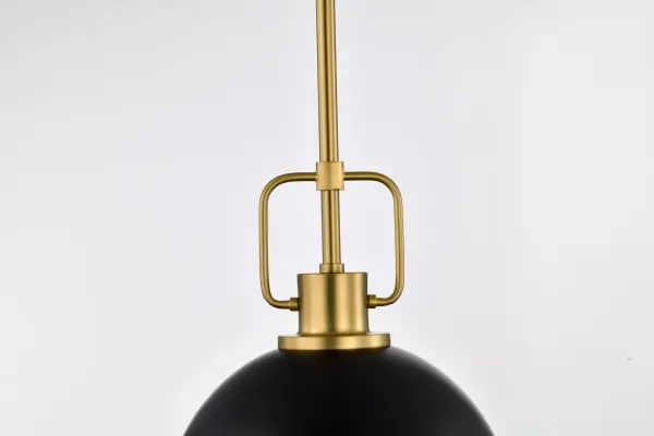 Everton 1-Light Pendant in Matte Black & Brass with Etched Opal Glass - Image 7