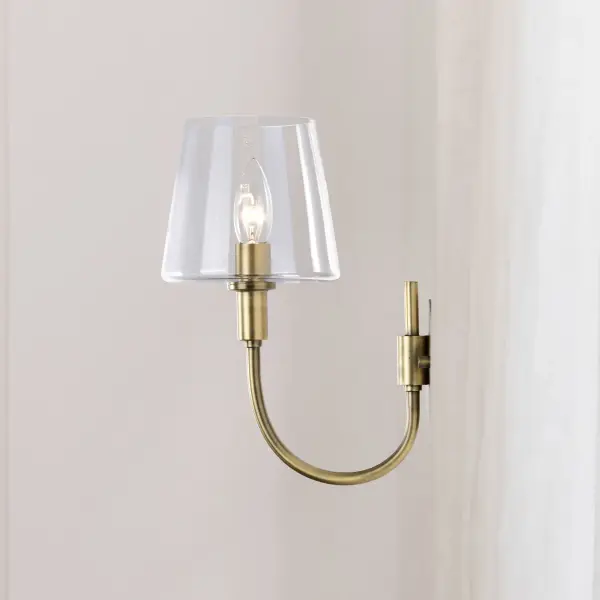 Brookside 1-Light Wall Sconce in Vintage Brass with Clear Glass - Image 13