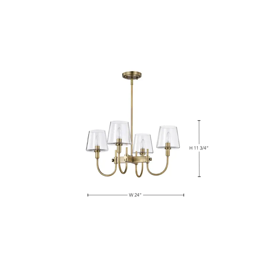 Brookside 4-Light Chandelier in Vintage Brass with Clear Glass - Image 16