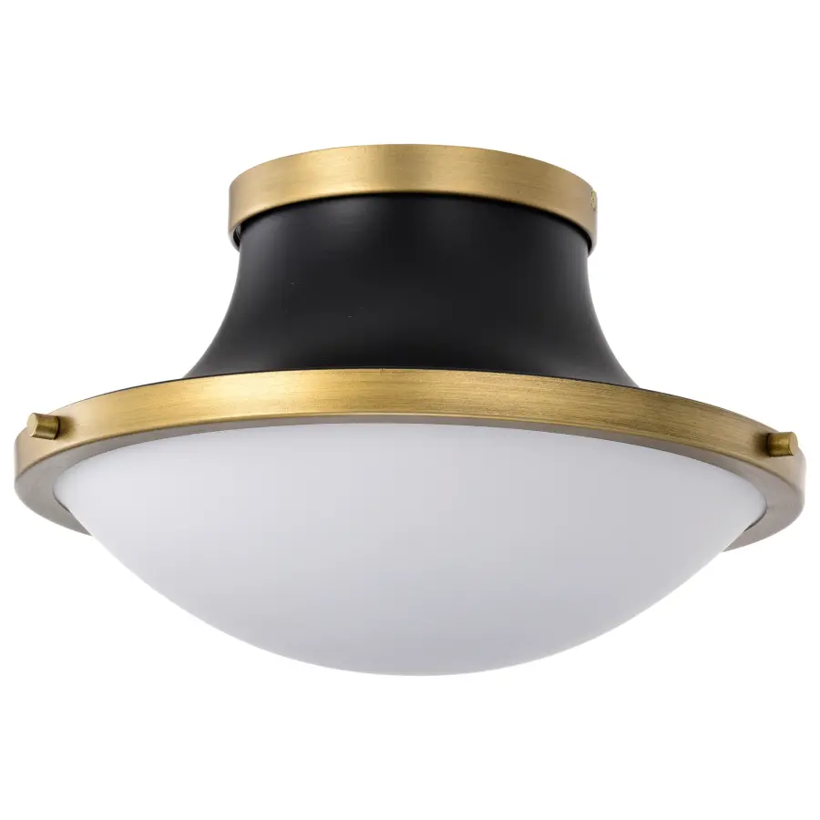 Lafayette 1-Light Flush Mount - Matte Black with Brass Accents - Image 1