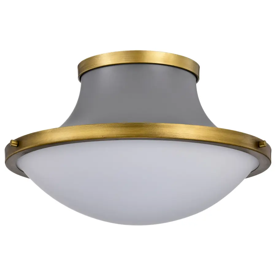Lafayette 3-Light Flush Mount Ceiling Light - 18 Inch Gray with Brass Accents - Image 1
