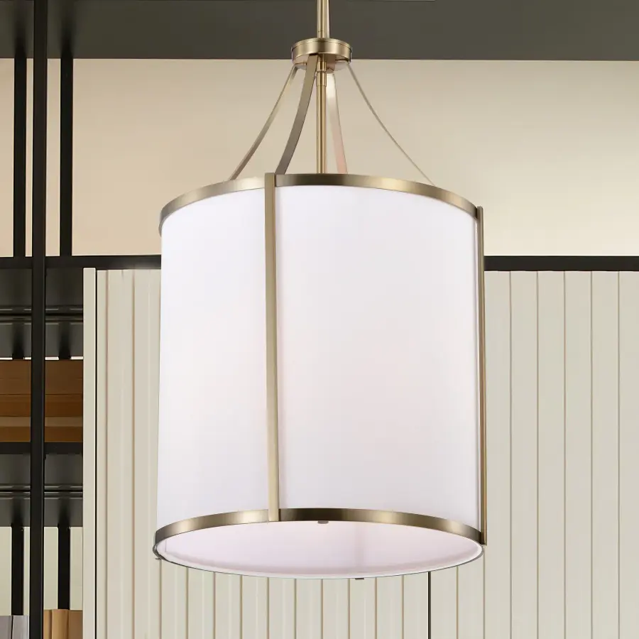 Easton 3-Light Pendant in Burnished Brass with White Linen Shade - Image 15