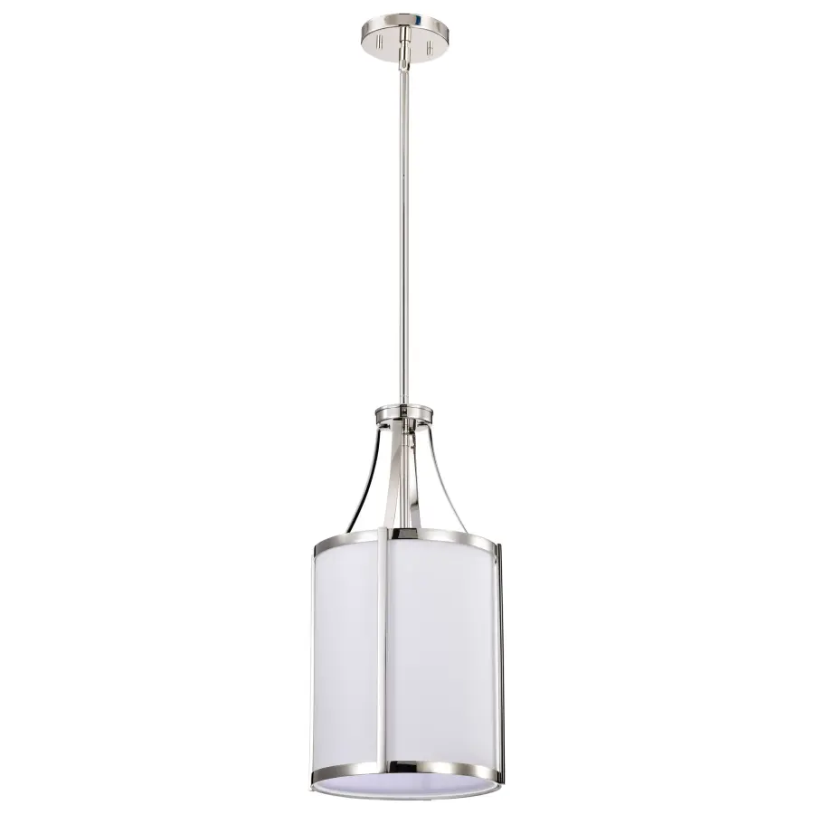 Easton 1-Light Pendant in Polished Nickel with White Linen Shade - Image 1