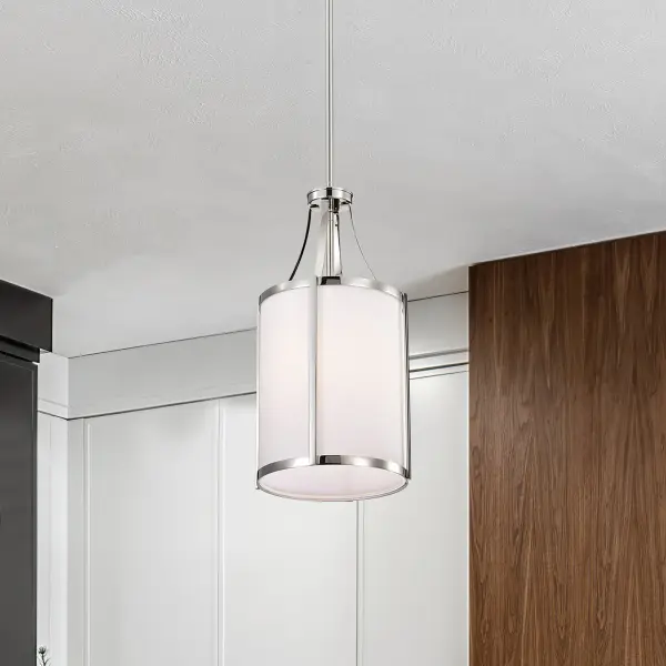 Easton 1-Light Pendant in Polished Nickel with White Linen Shade - Image 14