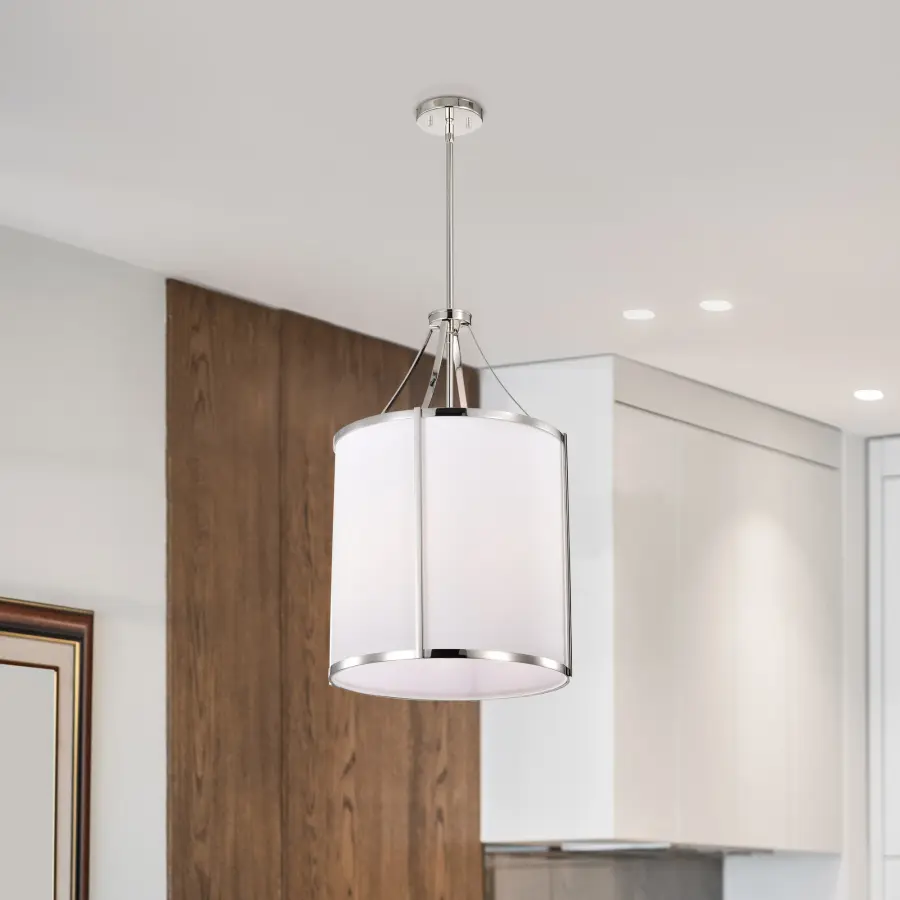 Easton 3-Light Pendant in Polished Nickel with White Linen Shade - Image 13