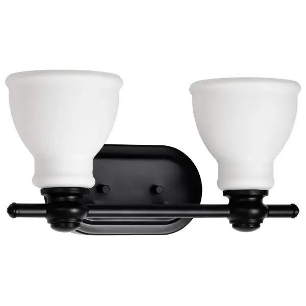Russel 2-Light Vanity in Matte Black with Satin White Glass - Image 1