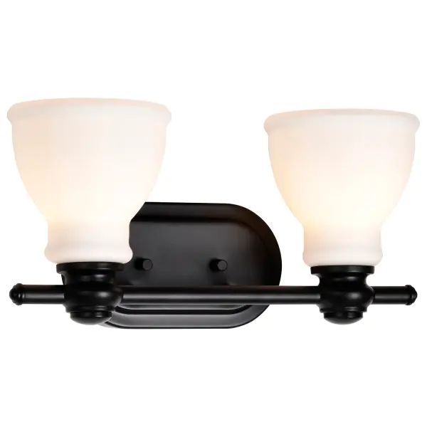 Russel 2-Light Vanity in Matte Black with Satin White Glass - Image 2