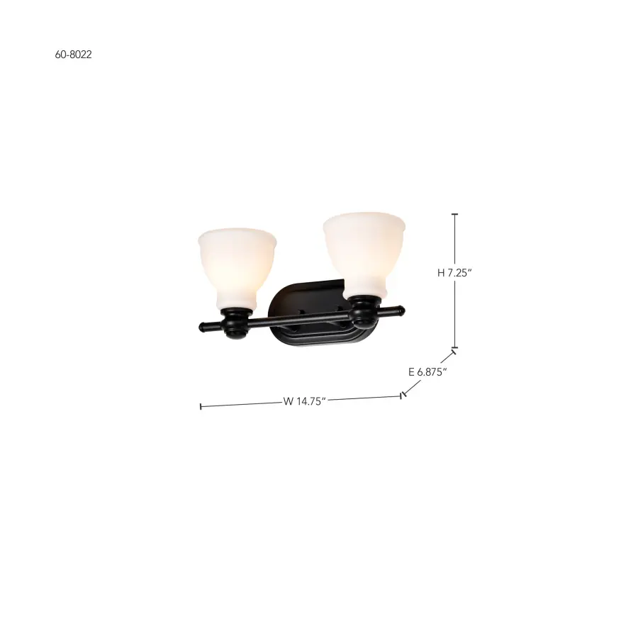 Russel 2-Light Vanity in Matte Black with Satin White Glass - Image 14