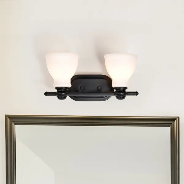 Russel 2-Light Vanity in Matte Black with Satin White Glass - Image 16
