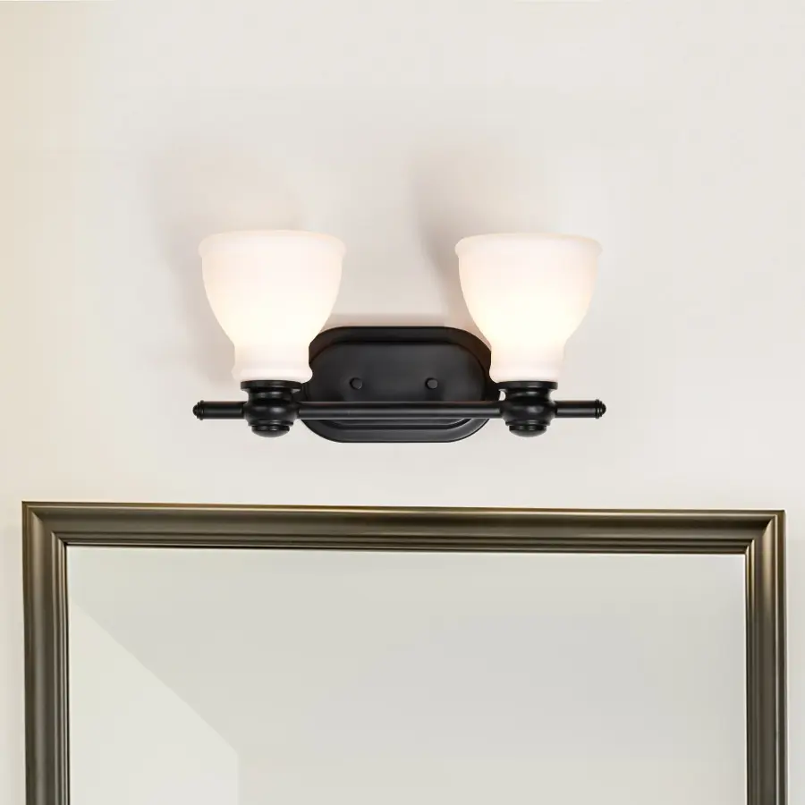 Russel 2-Light Vanity in Matte Black with Satin White Glass - Image 16
