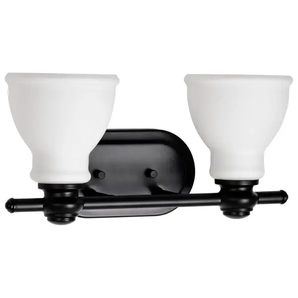 Russel 2-Light Vanity in Matte Black with Satin White Glass - Image 3
