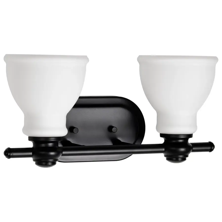 Russel 2-Light Vanity in Matte Black with Satin White Glass - Image 3