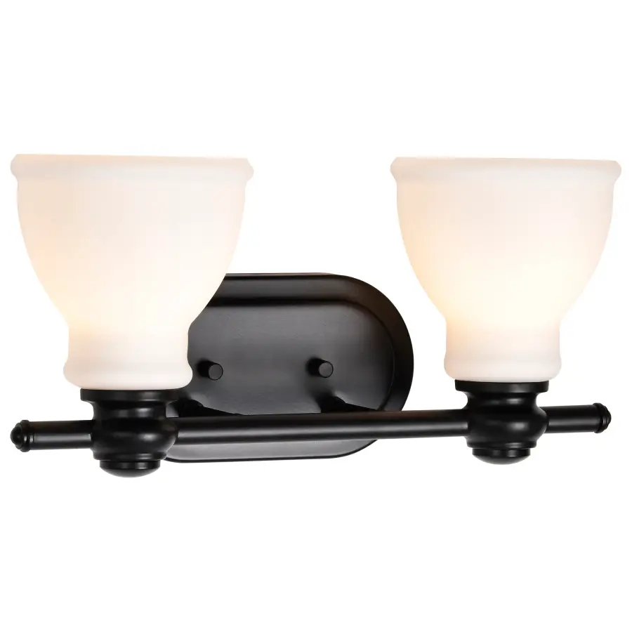 Russel 2-Light Vanity in Matte Black with Satin White Glass - Image 4