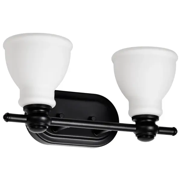 Russel 2-Light Vanity in Matte Black with Satin White Glass - Image 5