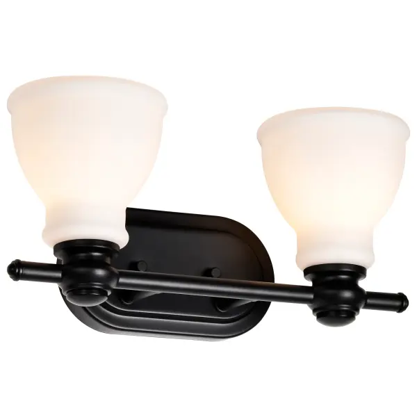 Russel 2-Light Vanity in Matte Black with Satin White Glass - Image 6
