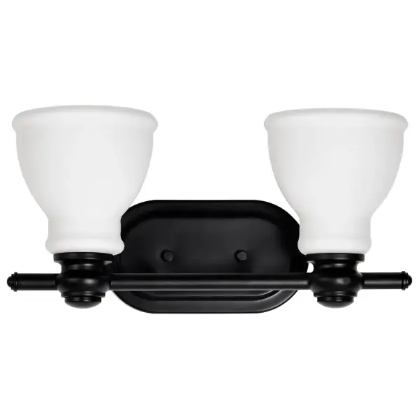 Russel 2-Light Vanity in Matte Black with Satin White Glass - Image 7