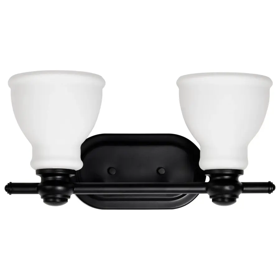 Russel 2-Light Vanity in Matte Black with Satin White Glass - Image 7