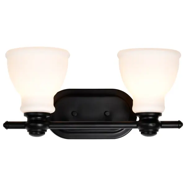 Russel 2-Light Vanity in Matte Black with Satin White Glass - Image 8