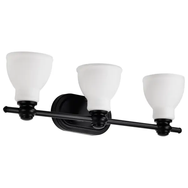 Russel 3-Light Vanity in Matte Black with Satin White Glass - Image 1