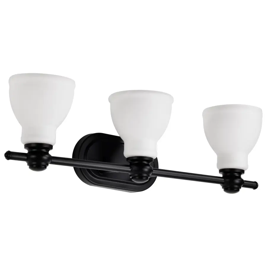 Russel 3-Light Vanity in Matte Black with Satin White Glass - Image 1