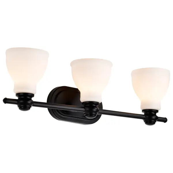 Russel 3-Light Vanity in Matte Black with Satin White Glass - Image 2