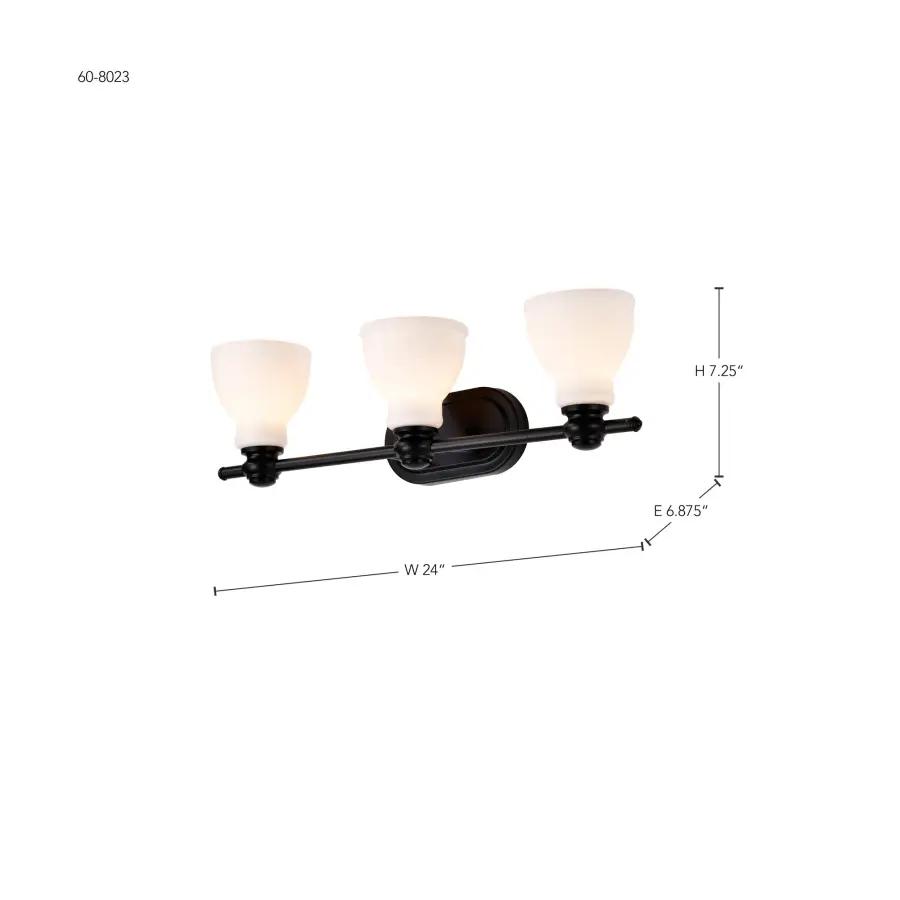 Russel 3-Light Vanity in Matte Black with Satin White Glass - Image 15