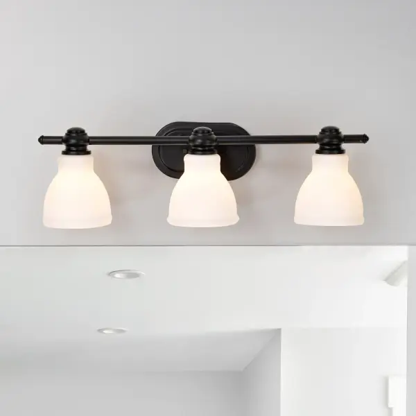 Russel 3-Light Vanity in Matte Black with Satin White Glass - Image 17