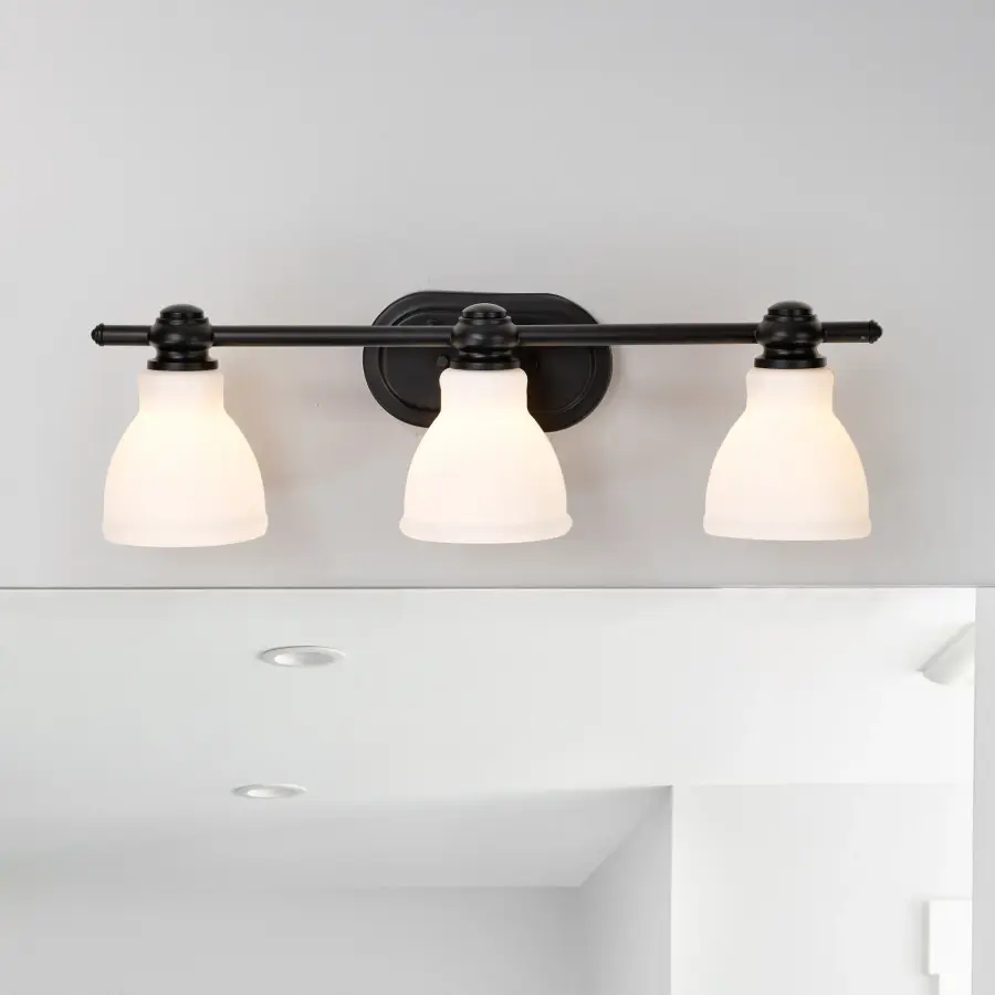 Russel 3-Light Vanity in Matte Black with Satin White Glass - Image 17