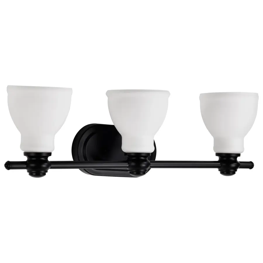 Russel 3-Light Vanity in Matte Black with Satin White Glass - Image 3