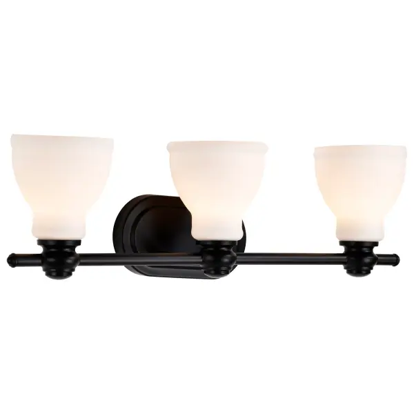 Russel 3-Light Vanity in Matte Black with Satin White Glass - Image 4