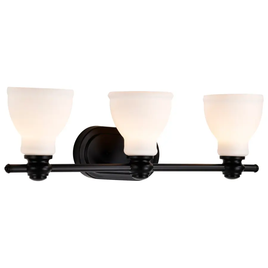 Russel 3-Light Vanity in Matte Black with Satin White Glass - Image 4