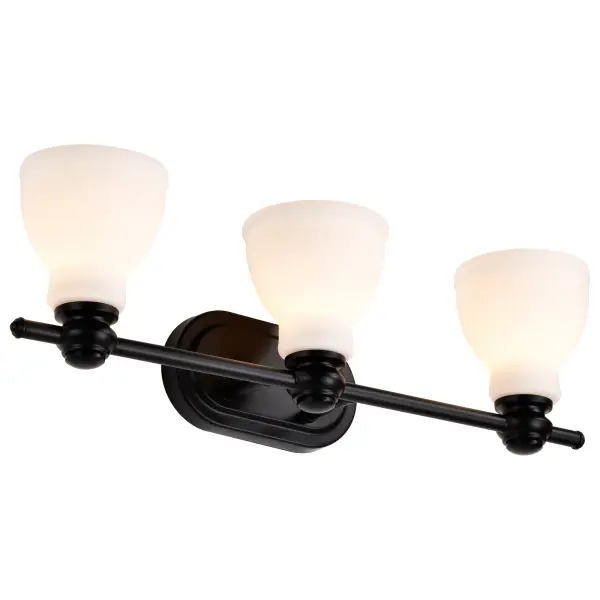 Russel 3-Light Vanity in Matte Black with Satin White Glass - Image 6