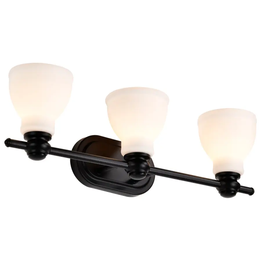 Russel 3-Light Vanity in Matte Black with Satin White Glass - Image 6