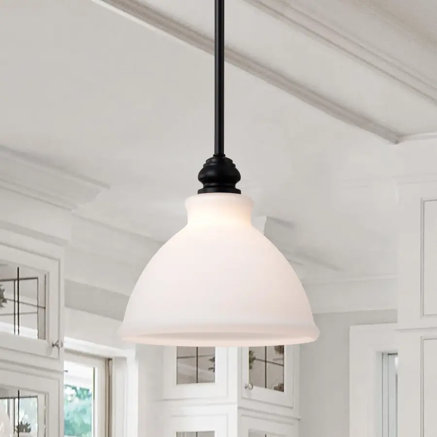 Russel Mini Pendant - Matte Black with Satin White Glass - Image 13