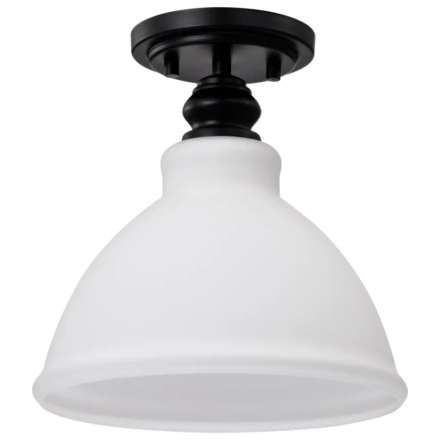 Russel 10" Semi Flush Mount in Matte Black with Satin White Glass - Image 1