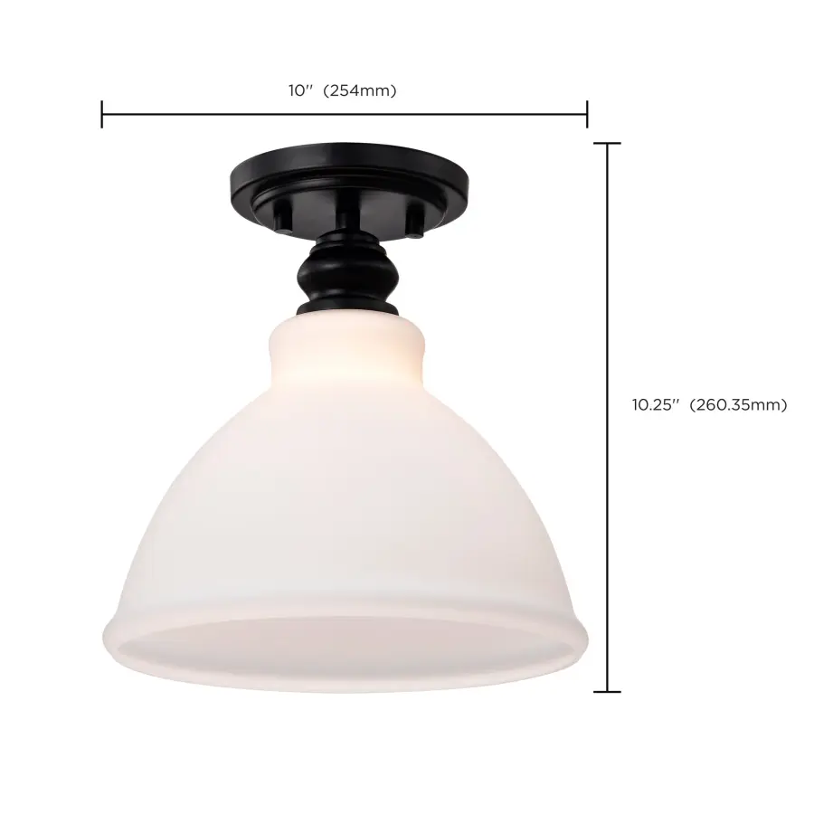 Russel 10" Semi Flush Mount in Matte Black with Satin White Glass - Image 2