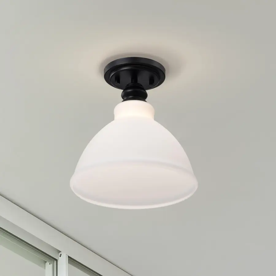 Russel 10" Semi Flush Mount in Matte Black with Satin White Glass - Image 14