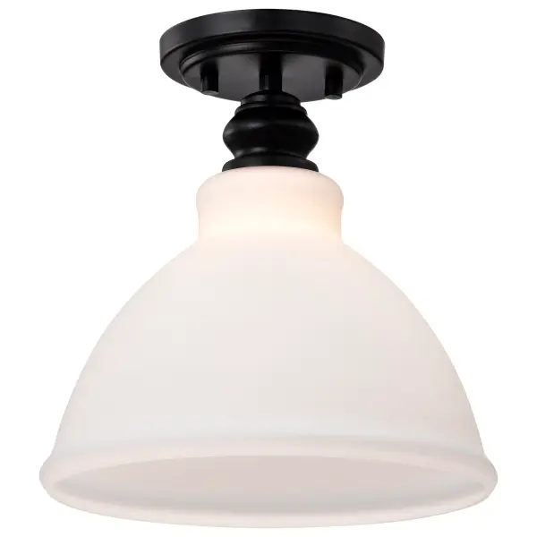 Russel 10" Semi Flush Mount in Matte Black with Satin White Glass - Image 3