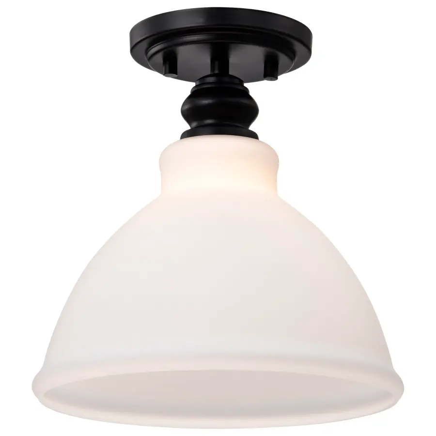 Russel 10" Semi Flush Mount in Matte Black with Satin White Glass - Image 3