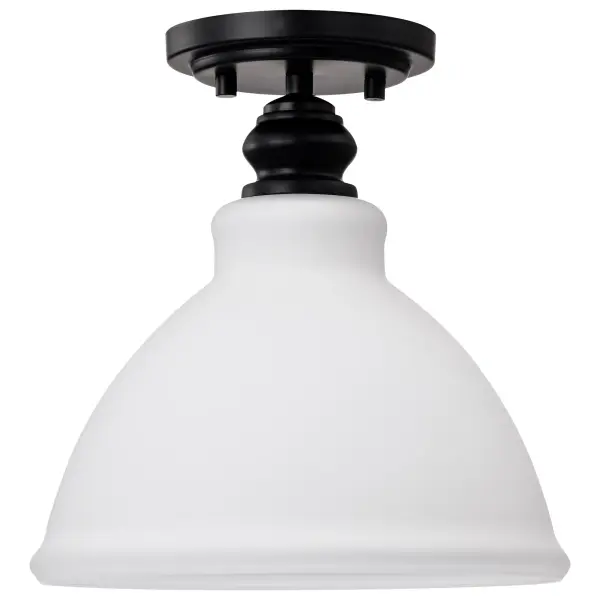Russel 10" Semi Flush Mount in Matte Black with Satin White Glass - Image 4