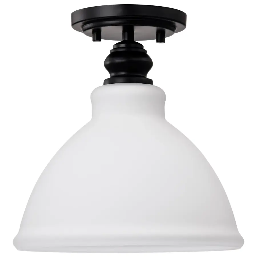 Russel 10" Semi Flush Mount in Matte Black with Satin White Glass - Image 4