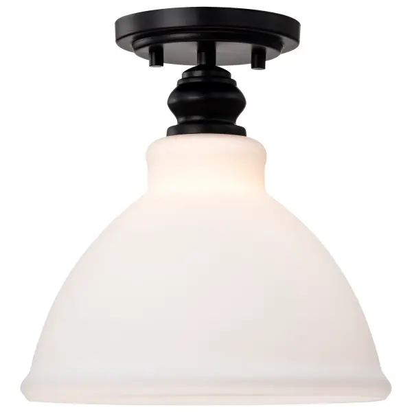 Russel 10" Semi Flush Mount in Matte Black with Satin White Glass - Image 5