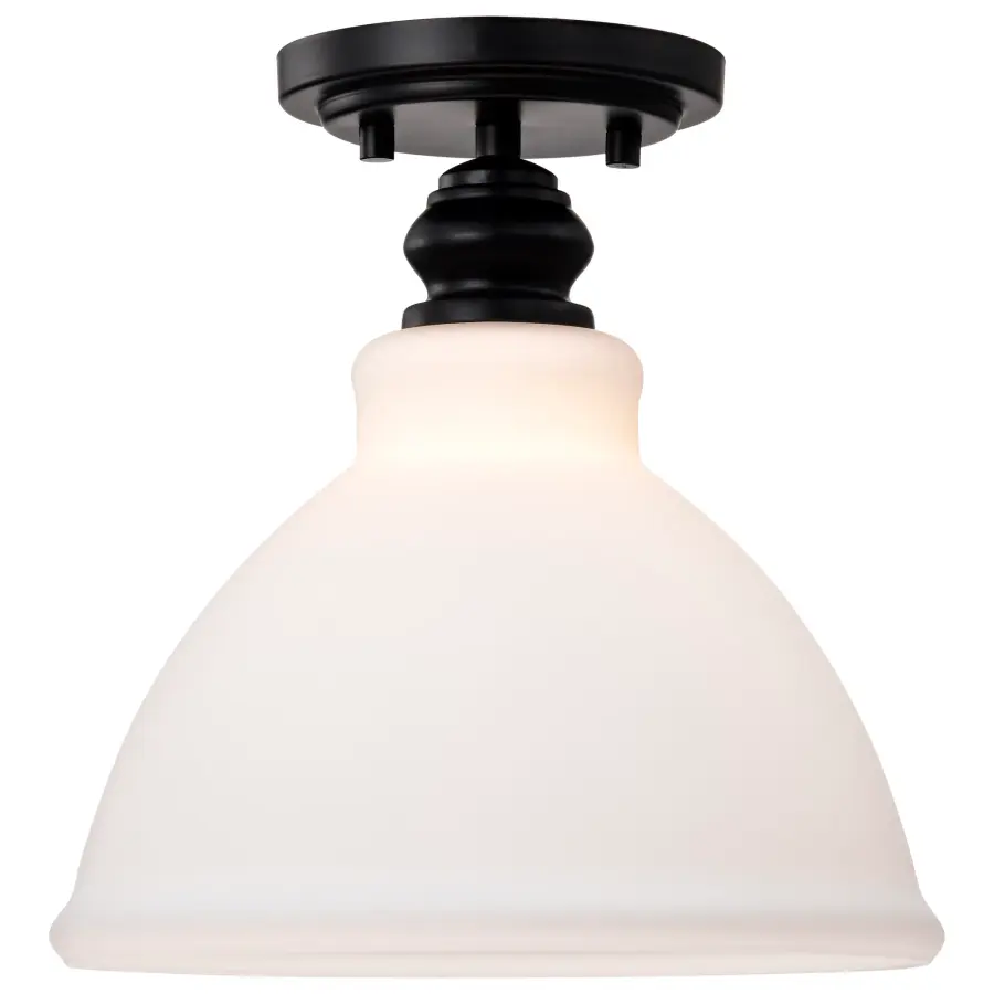 Russel 10" Semi Flush Mount in Matte Black with Satin White Glass - Image 5